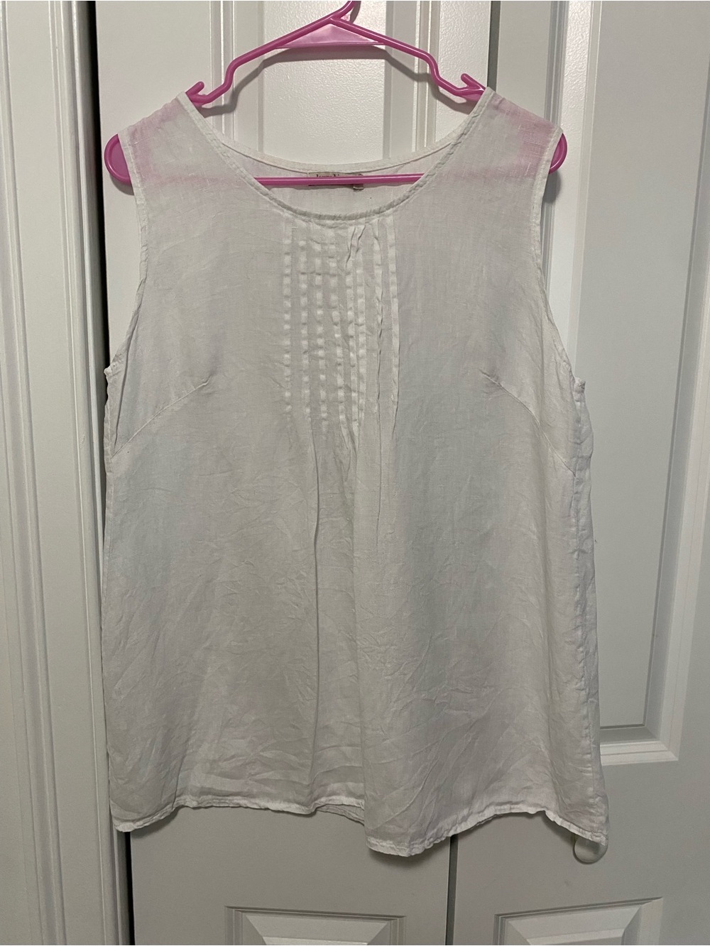 Laura Bianchi Linen Sleeveless White Pintuck Linen Top Made in Italy